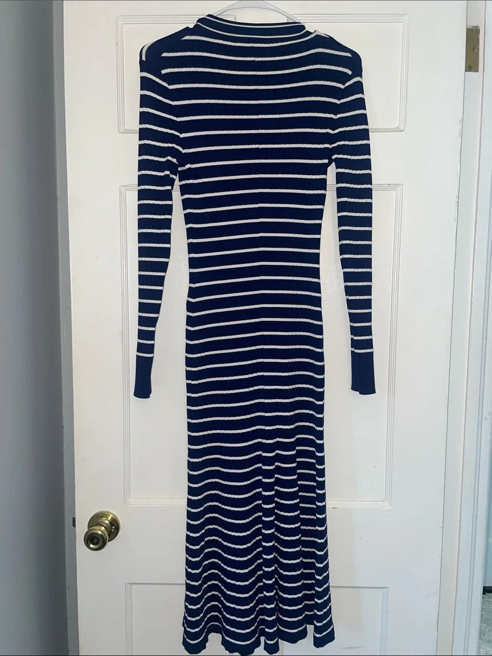 Nicole Miller Navy and White Striped Button-Front Knit Dress